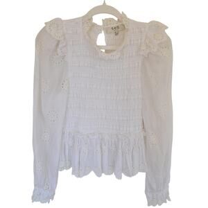 Sea New York Blaine Smocked Eyelet Blouse Size Small